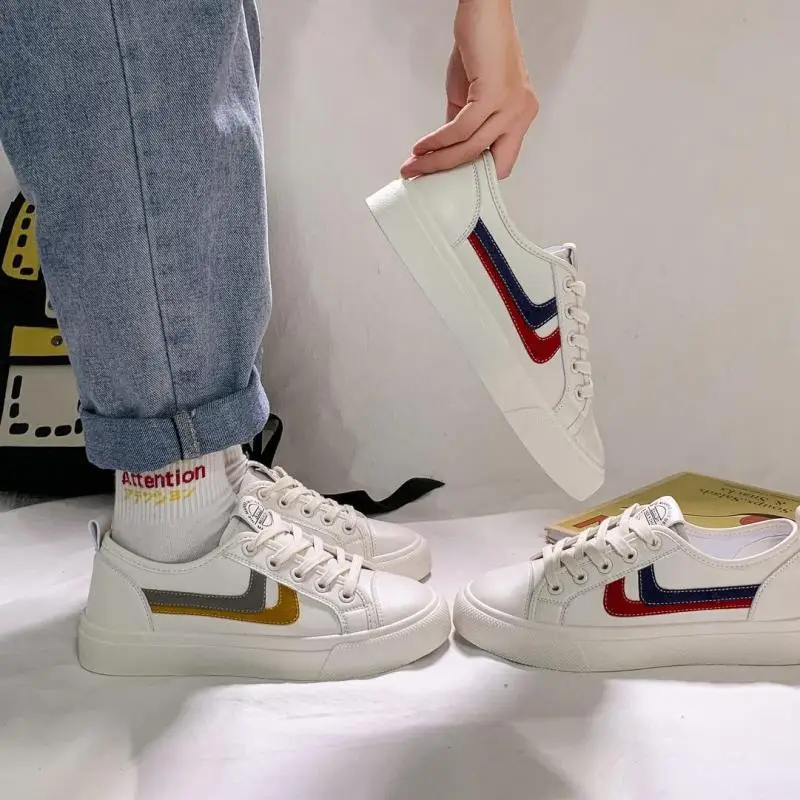 2021  hot   style  Quality Lace Up Casual White Tenis Red Yellow White Blue  Breathble Vulcanized Shoes Pu Leather Platform
