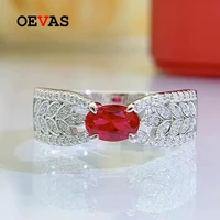 oevas 100 925 sterling silver ruby high carbon diamond rings for women sparkling wedding party fine jewelry gifts wholesale