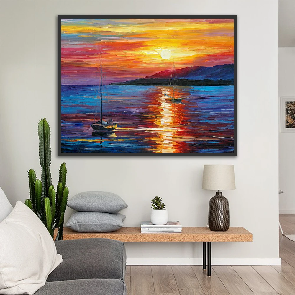 Настенные картины холст закат рассвет море лодка корабль гостиная плакат для