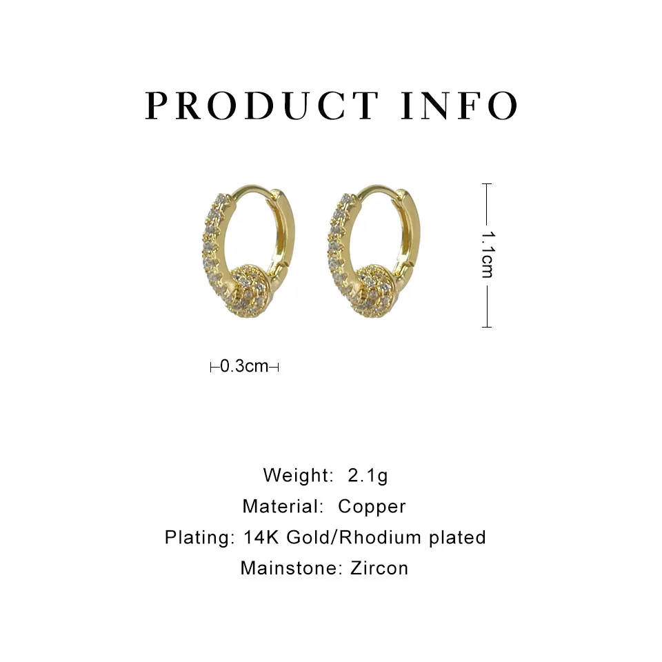 

Peri'sBox Inlaid Cubic Zircon Ball Earring Gold Color 11mm Hoop Earrings For Female Middle Ins Style Sparkly Statement Earrings