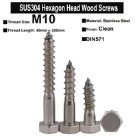 1pc m10x40mm200mm sus304 stainless steel hexagon head wood screws furniture self tapping screw din571
