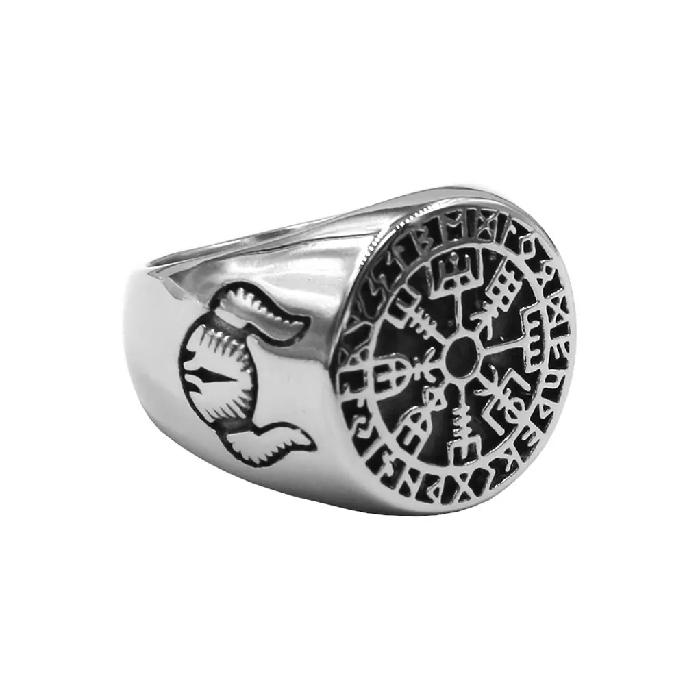 

Norse Viking Rune Ring Stainless Steel Jewelry Classic Odin Symbol Goat Horn Biker Men Ring SWR1022A