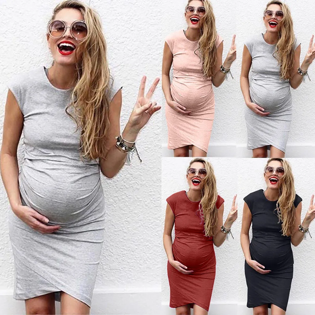

Maternity Dresses Women Fashion Solid Color Sleeveless Pregnant Comfortable Midi Dresse Maternity Clothes одежда для беременных