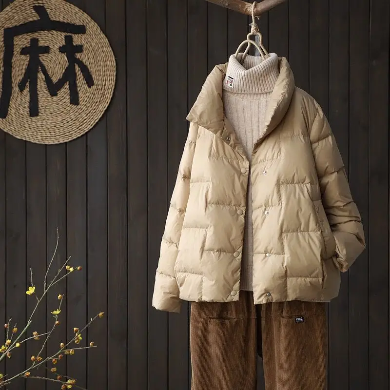 

Autumn And Winter New Stand-Up Collar Lightweight Down Jacket Women Loose Warm White Duck Down Short Coat Women's Clothing