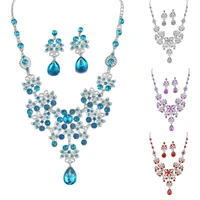 50 hot sales lady rhinestone butterfly teardrop dangle bib necklace stud earrings jewelry set