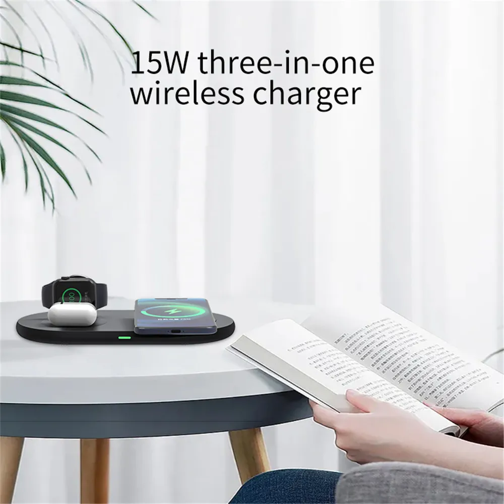 Newly 3 in 1 Wireless charger stand 15W fast charging base for Apple Watch iWatch 5 AirPods Pro 2 iPhone 13 12 XS XR X8 Z5A | Мобильные
