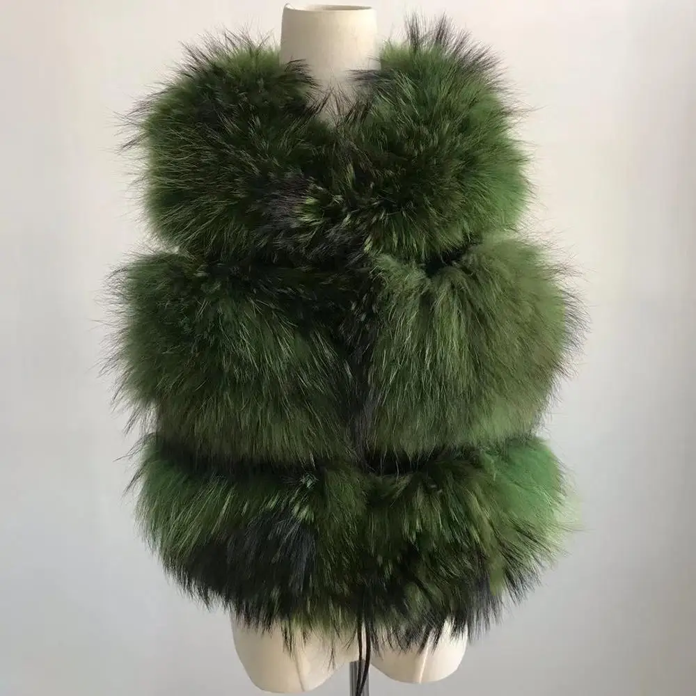 green QIUCHEN PJ8051 женский жилет из натурального меха енота меховой жилет короткая куртка женская зимняя модная короткая жилетка высокого качества - Цвет: green