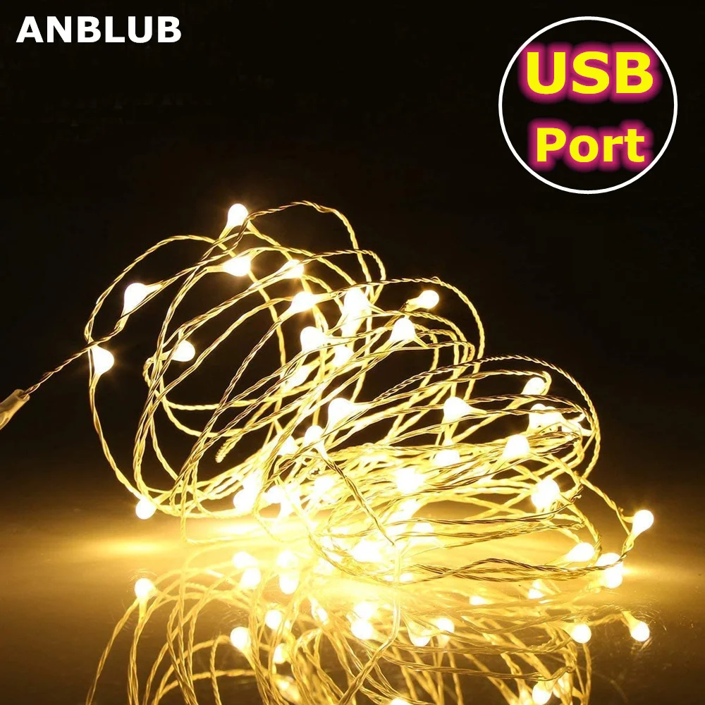 

5M 10M USB Powered LED String lights Silver Wire Fairy Garland New Year Decor Wedding Christmas Decoration for Home Room