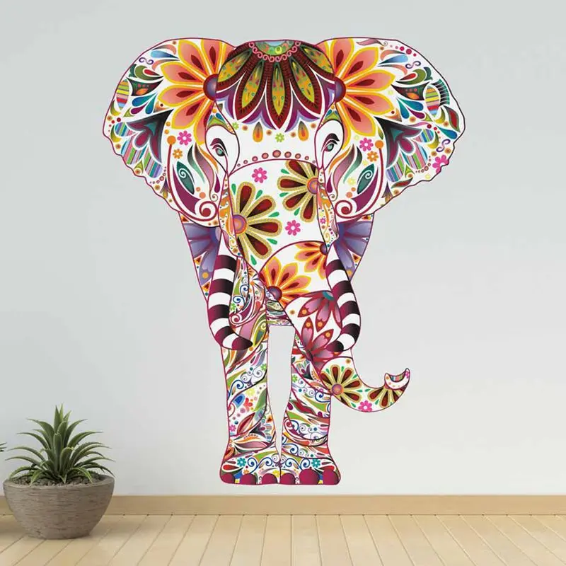 

28.5*35cm Mandala colored elephant Wall Stickers PVC Removable Wall Decals for home decoration Wall Papers for kids room decor
