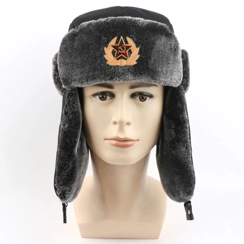 SupSindy Soviet Badge Ushanka Men&ampWomen Bomber Hats CCCP Army Pilot Trapper Trooper Hat Winter Faux Rabbit Fur Earflap Snow Caps |