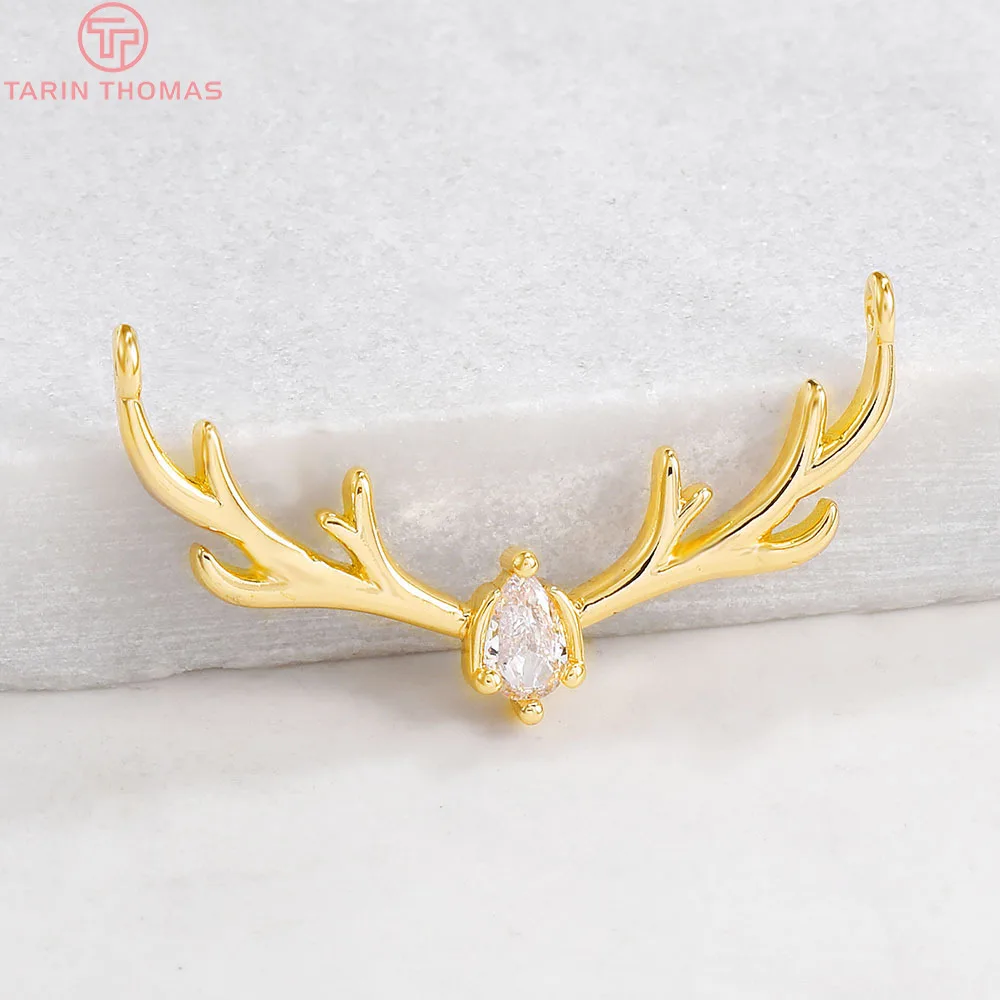 (1037)2 шт 29x16 мм отверстие 1 24 к позолоченная латунь с коннектором оленя из циркония