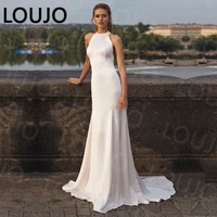 luojo halter satin wedding dresses 2022 sexy mermaid wedding bridal gowns simple lace white floor length bride dress