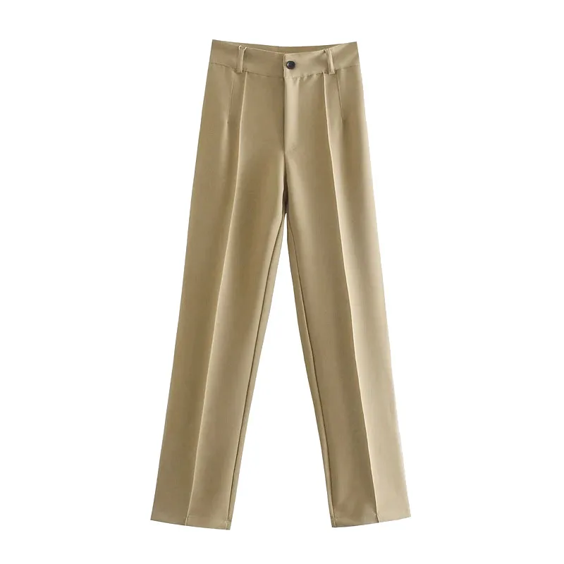 

Office Wear Straight Pants Women Chic Fashion Vintage High Waistzipper Fly Female Trousers Mujer
