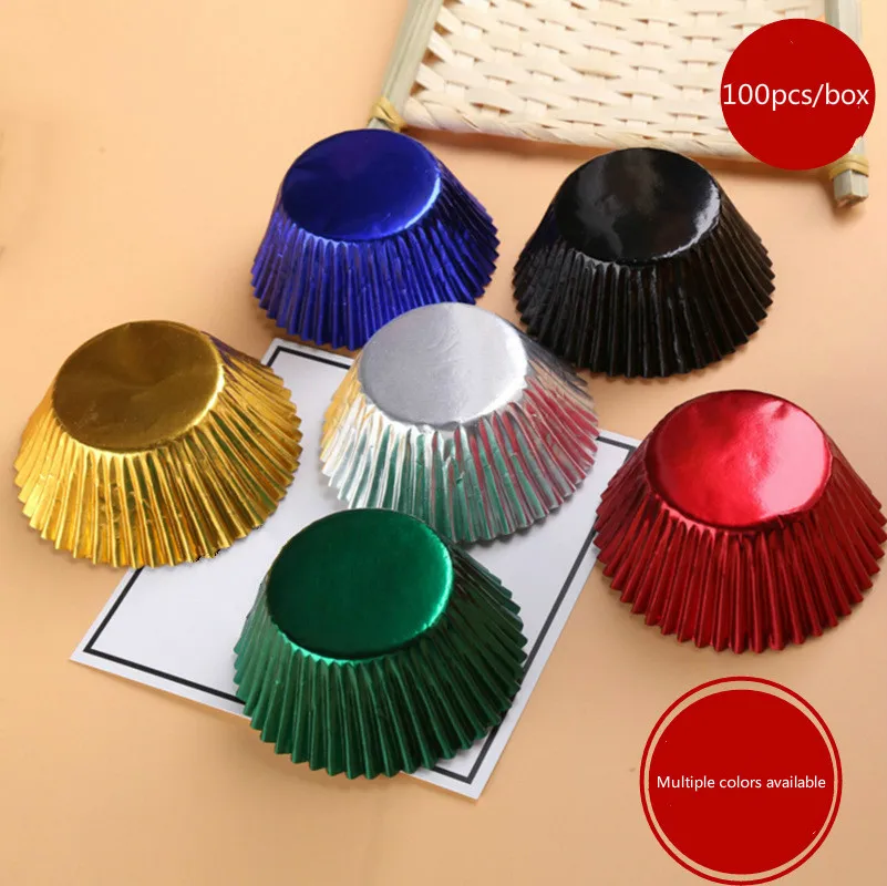 

Golden thick aluminum pomfin cake paper cups PVC boxed paper tray for baking 100 pcs