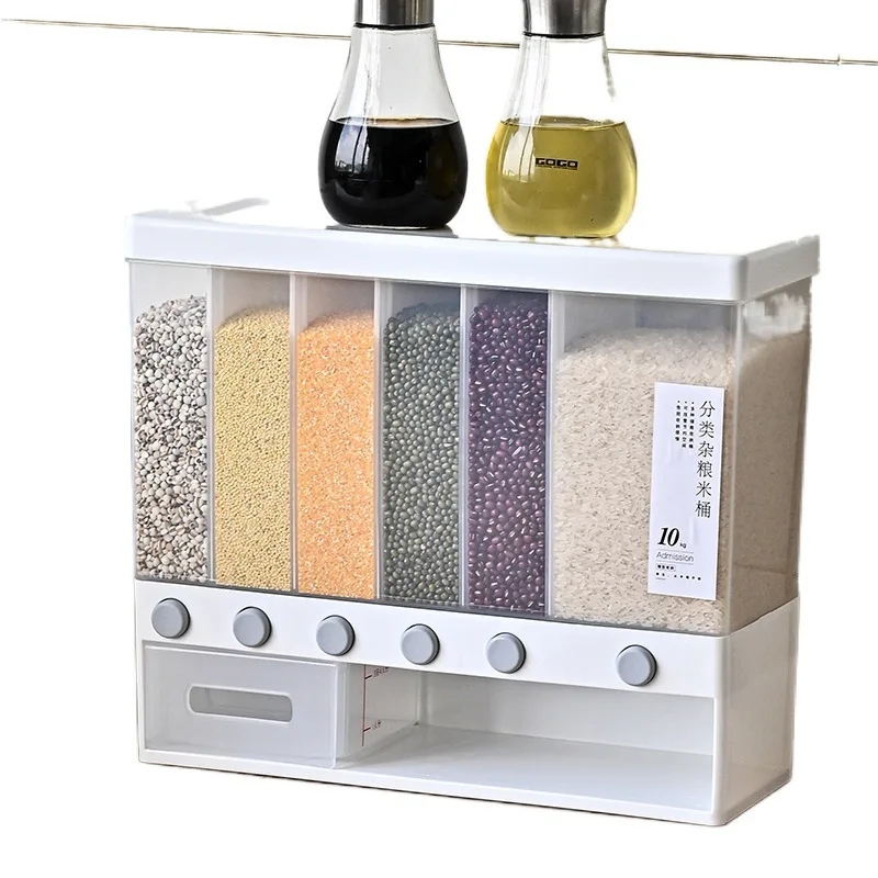 

Kitchen Storage Box Plastic Food Container Wall Mounted Press Cereals Dispenser Sealed Can Jars For Bulk Cereals Transparent Box