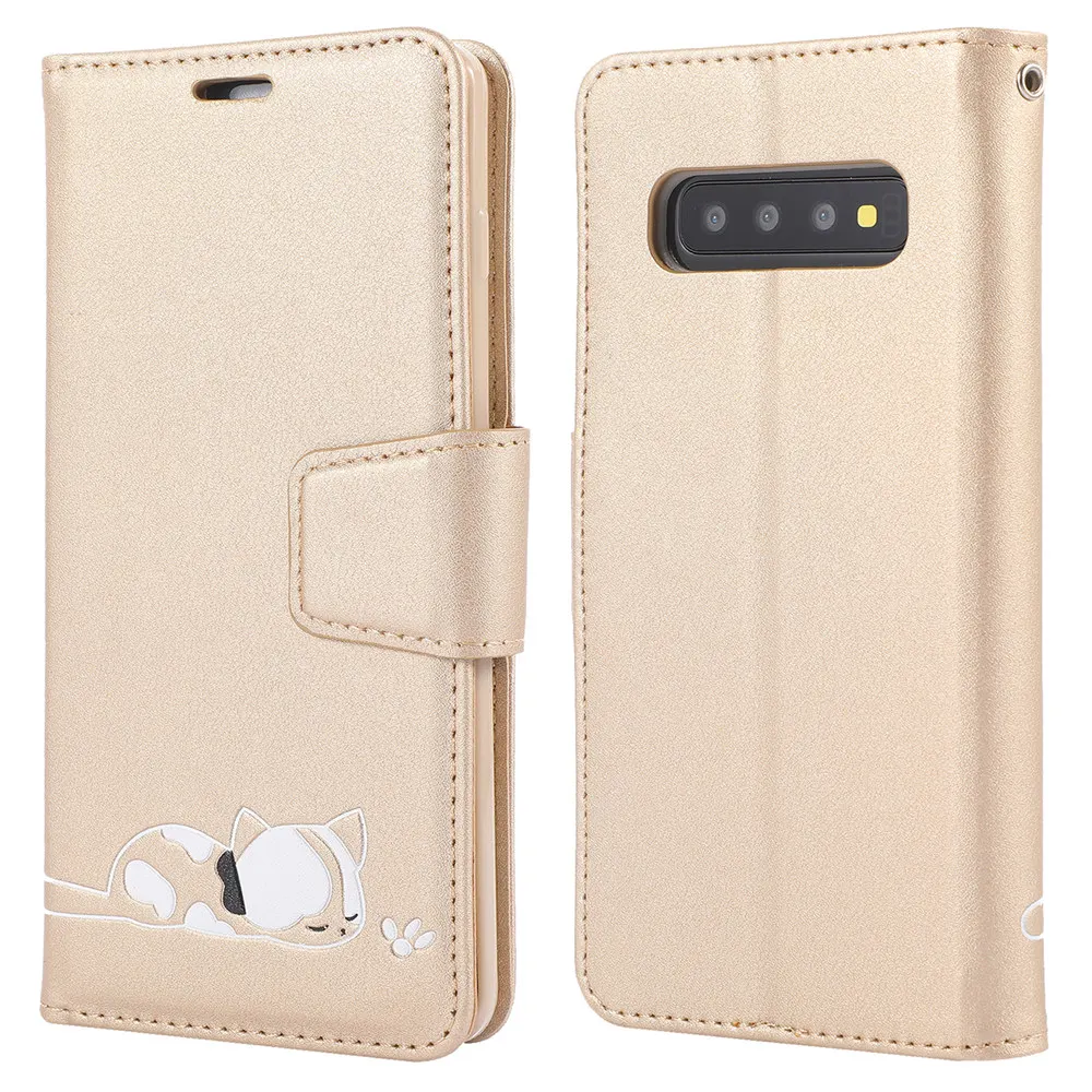 Роскошная Кожаная Обложка для книги чехол для samsung Galaxy S10e S10 S9 J4 J6 Note 10 Plus Sleepy Cat флип-чехол с слотами для карт