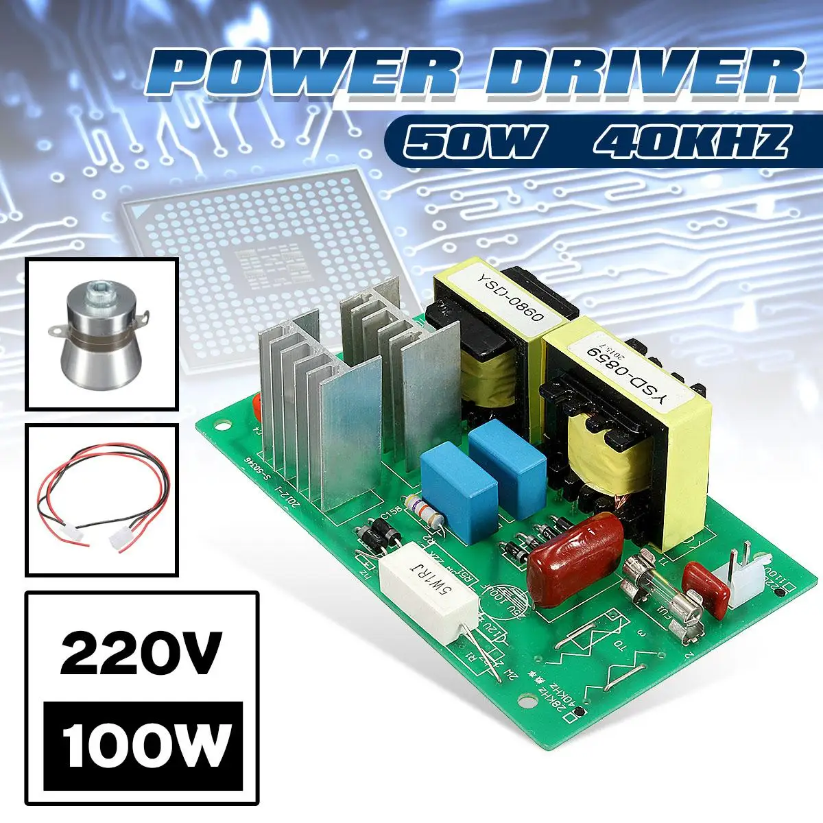 

100W 220V Ultrasonic Cleaner Power Driver Board with 50W 40KHz Transducer Ultrasound Cleaning Circuit Board High Performance