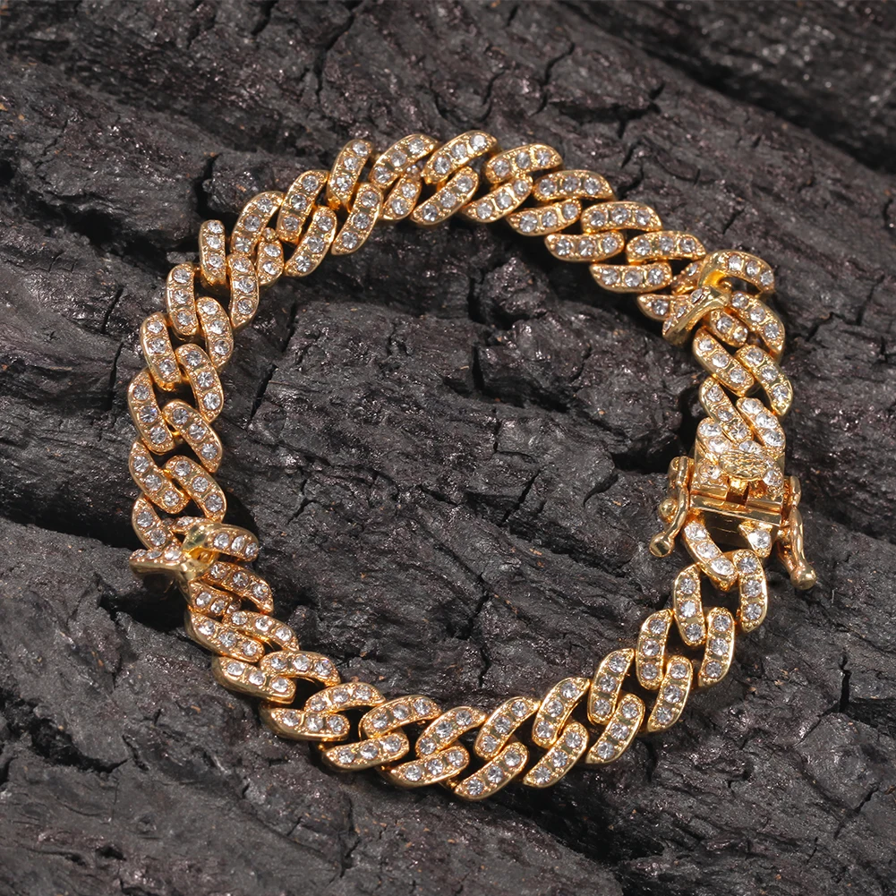 

Uwin 9mm Cuban Bracelet Rhinestone Alloy Frozen Hip Hop Fashion Punk Charm Bangles Jewelry Couples Matching