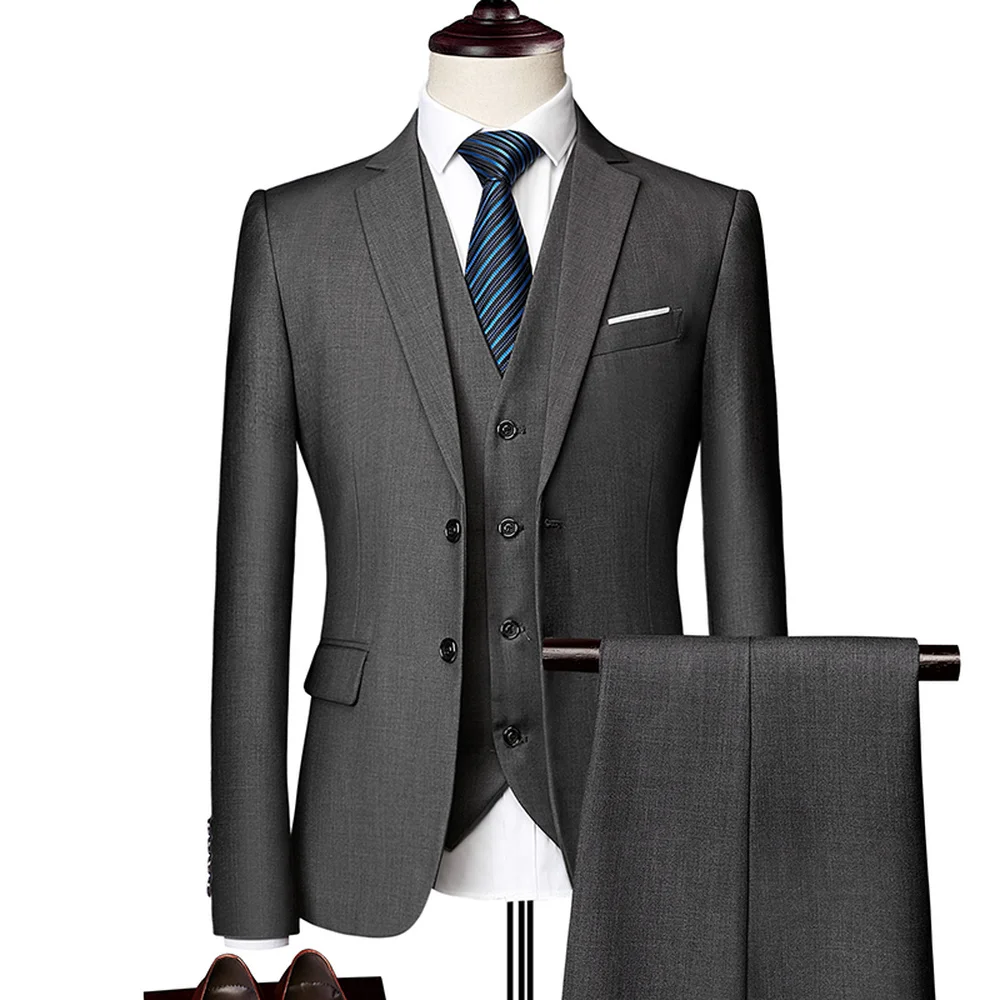 

(Блейзер + брюки + жилет) классические мужские костюмы, облегающая свадебная одежда для жениха, мужской деловой повседневный костюм из 3 пред...