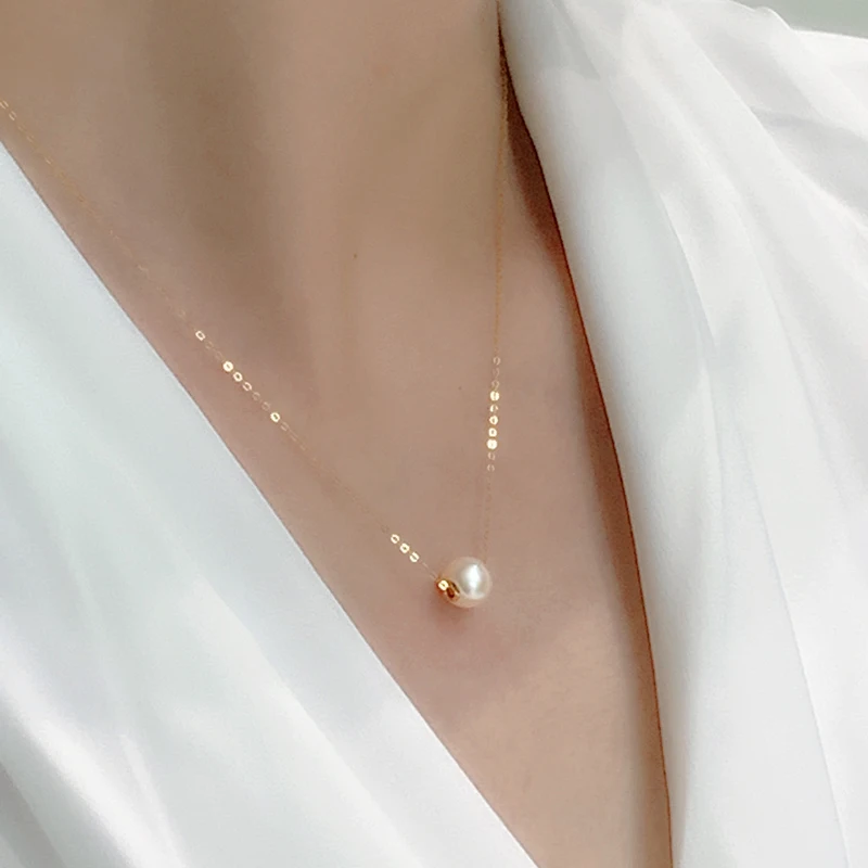 NYMPH 18K желтое золото натуральный пресноводный жемчуг ожерелье кулон Настоящее AU750