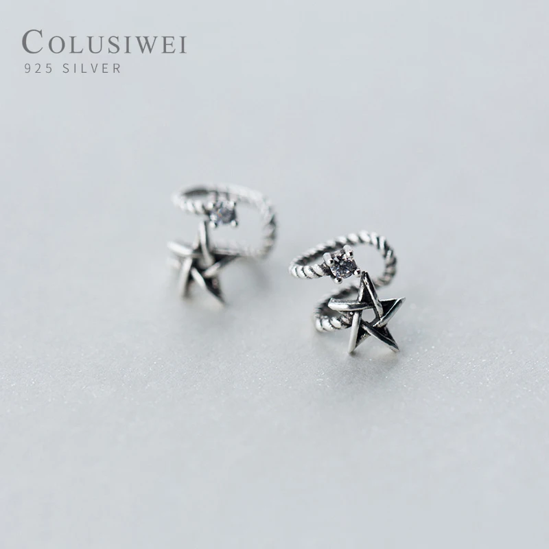Colusiwei Новое поступление серьги с пентаграммой для женщин подлинное серебро 925 пробы старинные ювелирные украшения Femme аксессуары