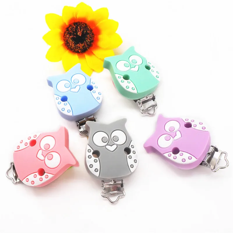Chenkai 50pcs Silicone Owl Clips DIY Baby Pacifier Dummy Teether Soother Nursing Jewelry Teething Accessory Holder Clips