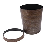hipsteen retro style pressing ring plastic trash can household office mimetic wood grain garbage bin dark brown