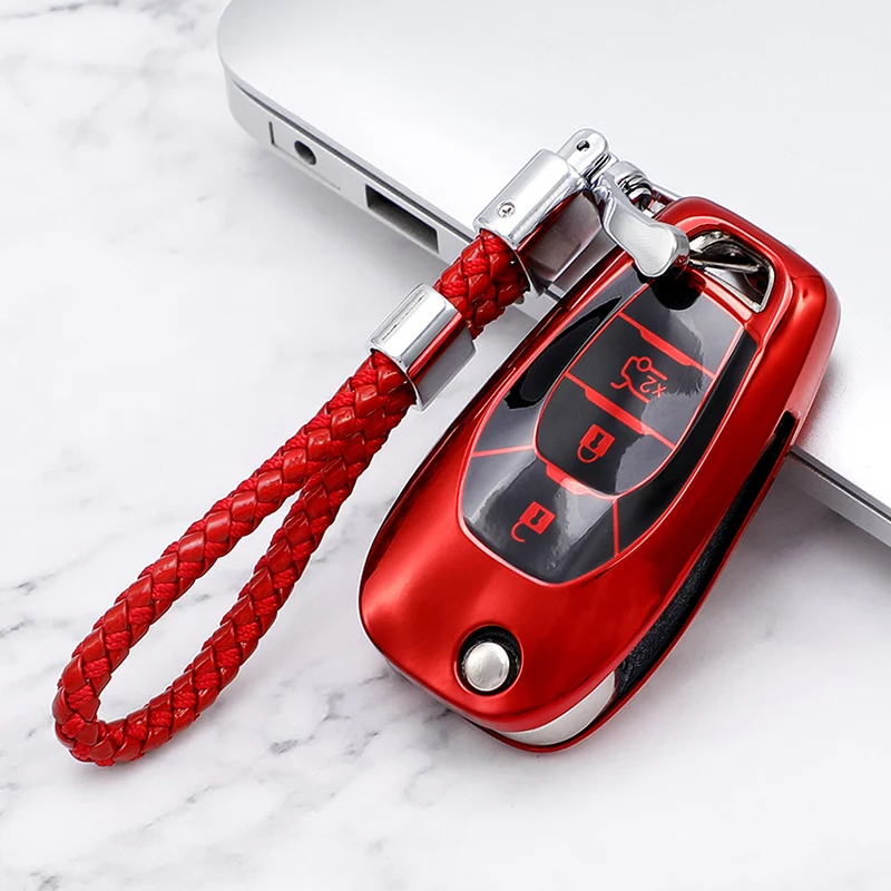 

Soft TPU Car Folding Flip Key Case Cover Bag Keychain for Chevrolet Cruze Spark Sonic Camaro Volt Bolt Trax Malibu Key Protector