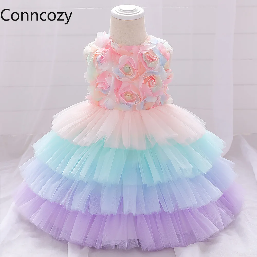 

Summer Birthday Dress Girls Flower Puffy Princess Dress Flower Girl Layer Cake Dress Baby 1-year-old Dress Wedding Party Dresses