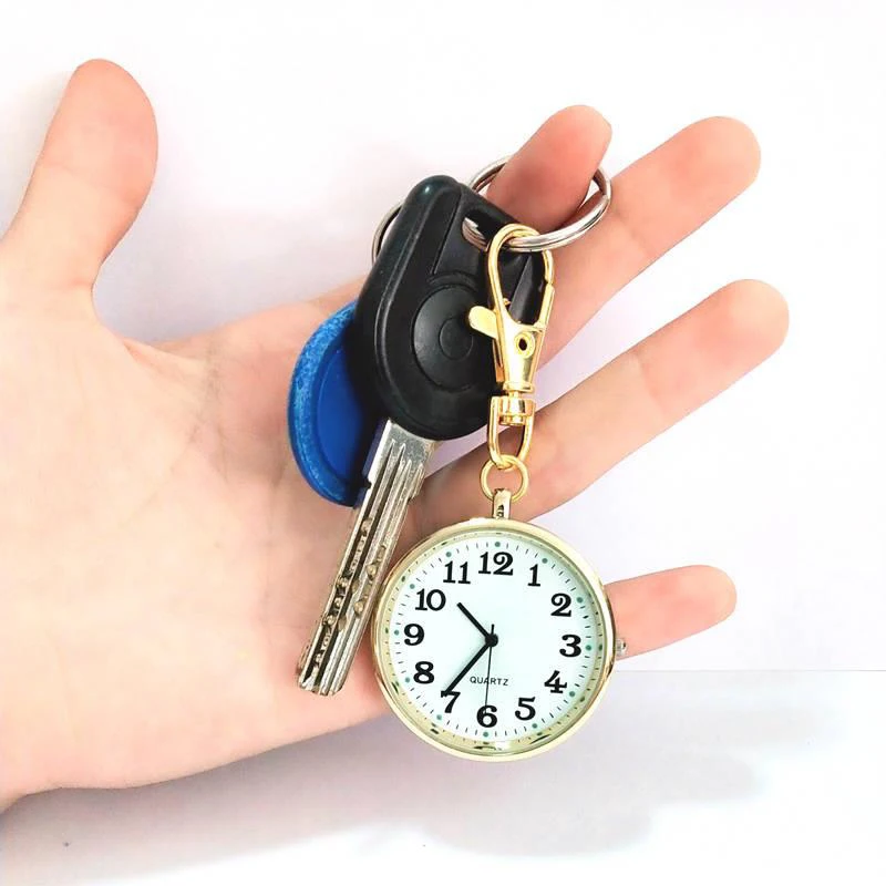 Quartz Pocket Watch Keychain Clocks Round Dial Portable Simple Pendant for Women Men Gifts Fashion 금 메탈 미니시계 images - 6