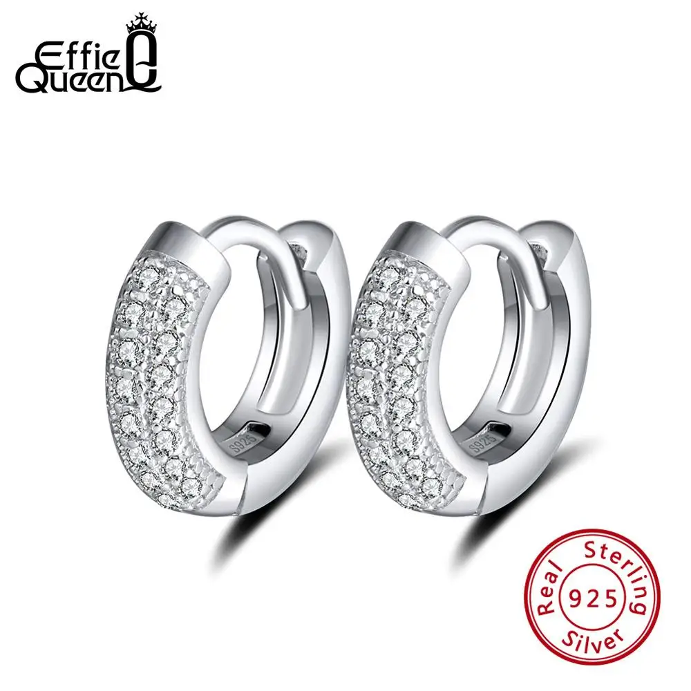 Effie queen 925 пробы серебряные винтажные женские серьги с прозрачным цирконием 10 мм маленькие серьги-кольца женские ювелирные изделия трендовые BE103