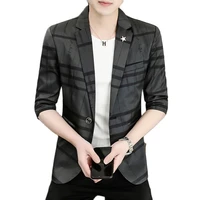 male suitblazerdress suit jacketsummer korean men check single button door pocket decoration slim sleeve 3 colors m 3xl