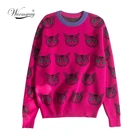 Высокое качество, подиумный дизайнерский вязаный свитер с принтом кота, пуловеры для женщин, Осень-зима, длинный рукав, Harajuku, Милый джемпер, C-192