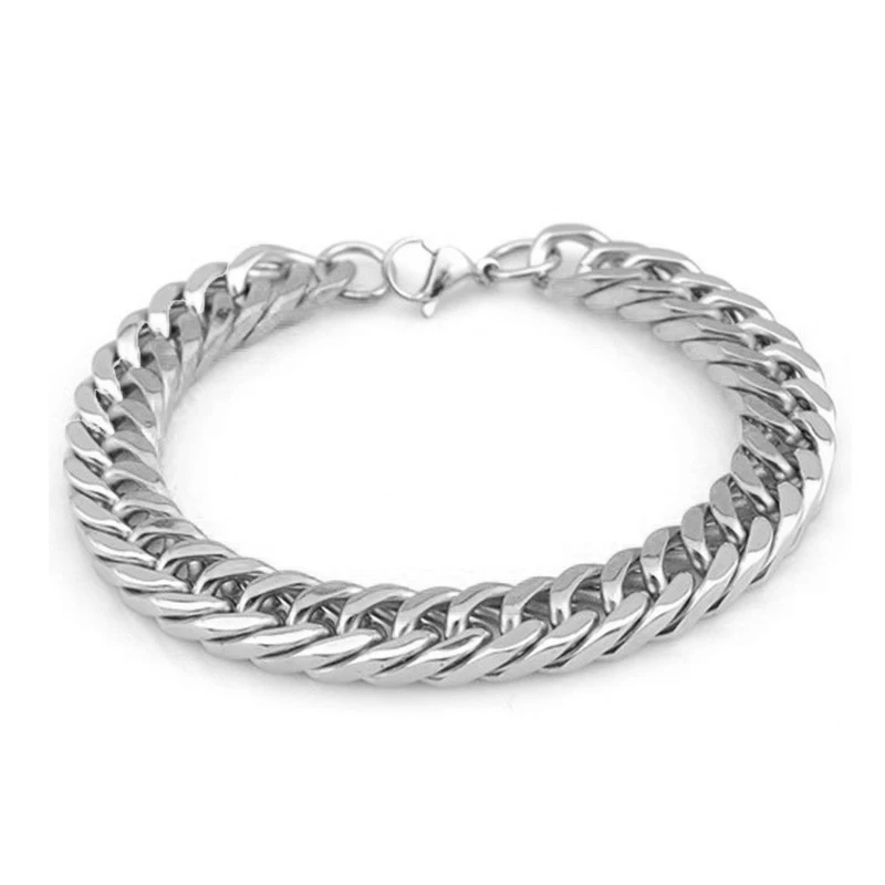 silver Браслет из нержавеющей стали, мужской браслет, подарки, Мужская кубинская цепочка на руку, мужские аксессуары, Мужская цепочка, пара браслетов, серебро - Окраска металла: silver