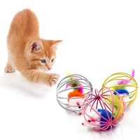 3pcsset funny cat toy ball artificial colorful lifelike mouse in cage cat toys interactive kittens teaser toy pet cats supplies