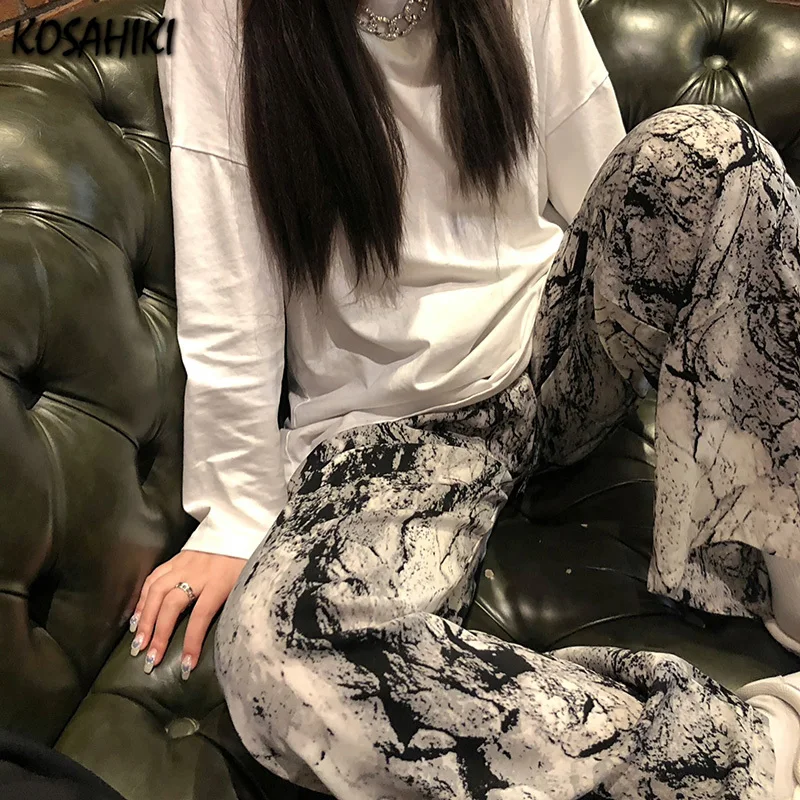 

KOSAHIKI Y2k Women's Summer Thin Pants Harajuku Street Retro Tie Dye Casual Loose Wide Leg Trouser Hip Hop Joggers Woman Pants