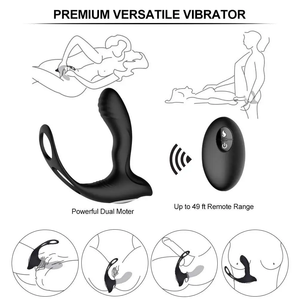 

Wireless Remote Control Male Prostate Massager Double Ring Lock Fine Backyard G-spot Massage Vibration Fun Product