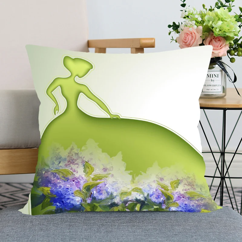 

Woman Flowers Pillowcase Wedding Decorative Pillow Cover Custom Printed Soft Satin Fabric Pillow Cases Not Fade