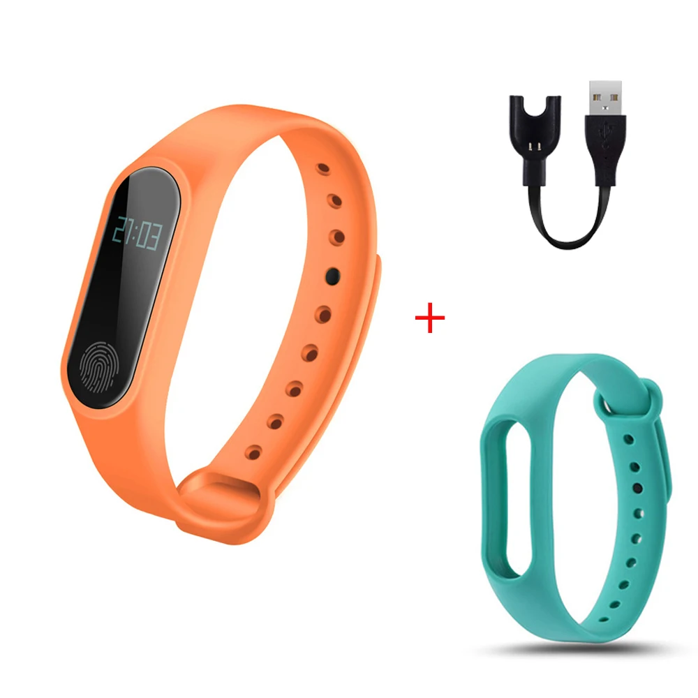 Orange green New M2 smart fashion sports watch fitness running tracker bracelet step blood pressure monitor with men and women children - Цвет: Orange green
