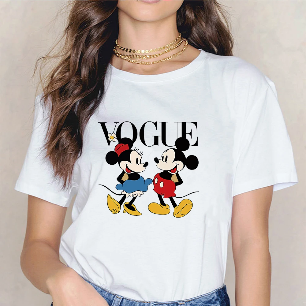 

Disney Kawaii Funny T-shirt Mickey Minnie Women O-Neck Art Personality Short Sleeve Cartoon Printing Casual Oversized Clothing