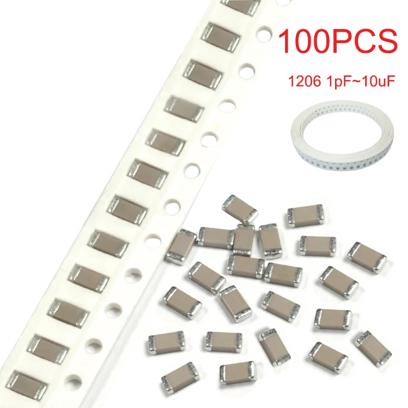 

100pcs 1206 50V SMD Ceramic Capacitor 1pF- 22uF 10NF 100NF 1UF 2.2UF 4.7UF 10UF 22P Thick Film Chip Multilayer