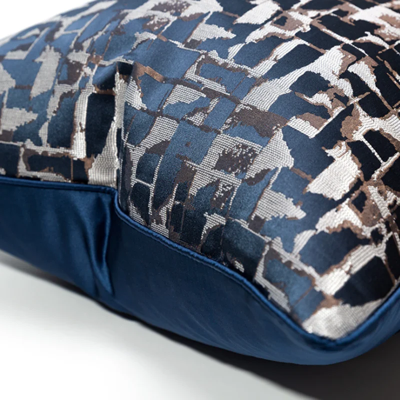 

Light Luxury Embroidery Abstract Geometric Blue Pillowcase High Precision Jacquard Pillow Cover Home Hotel Sofa Cushion Covers