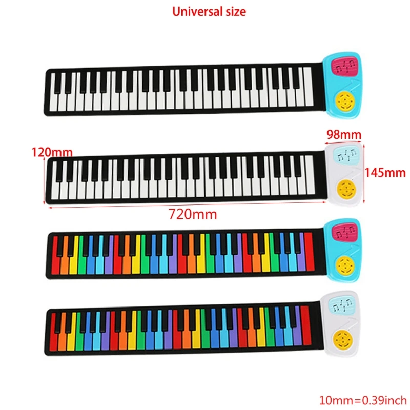 

448D Rainbow Roll Up Piano,Portable Foldable Standard 49 Keys Flexible Soft Silicone Electronic Music Roll Up Piano Keyboard for