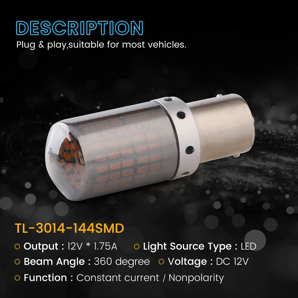 10PCS New S25 1156 BA15S P21W/BAU15S PY21W/T20 7440 W21W LED Turn Signal Light Bulb Canbus Error free No Hyper Flash Amber 144SM |