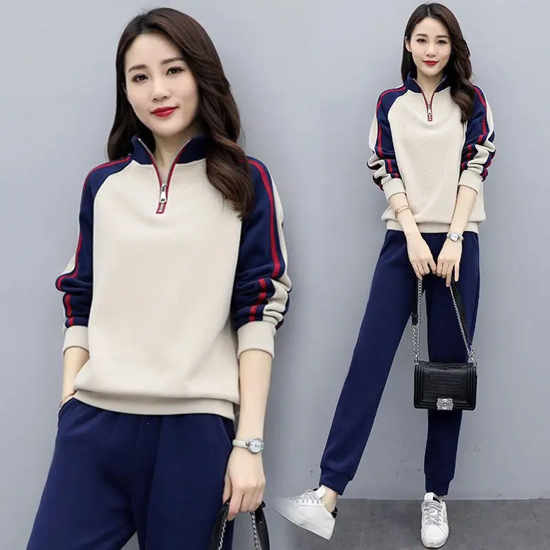 

Plus Size Clothing Casual Sports Suit Two Piece Outfits Women Spring Autumn Sweater Jacket + Pants 2 Piece Sets Women Clothes