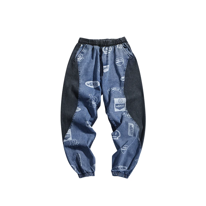 

2021 Korean Style Hip Hop Patchwork Baggy Jeans Men Clothing Kpop Cargo Denim Jogging Pants Oversize Streetwear Trousers Male
