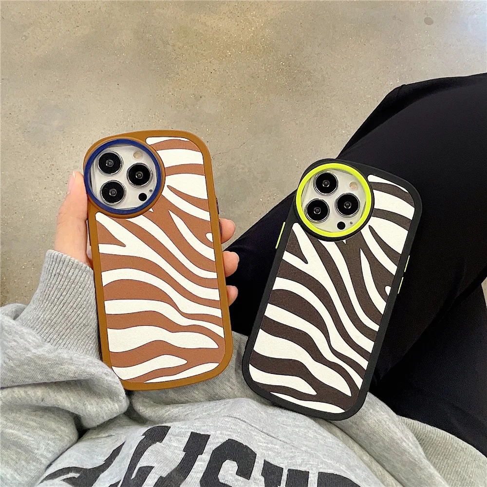 

Leather Circle Lens Case Zebra Leopard For Iphone 13 12 11 Pro Max X Xr Xs Max Soft Tpu Protection Cover For Iphone 7 8 Plus