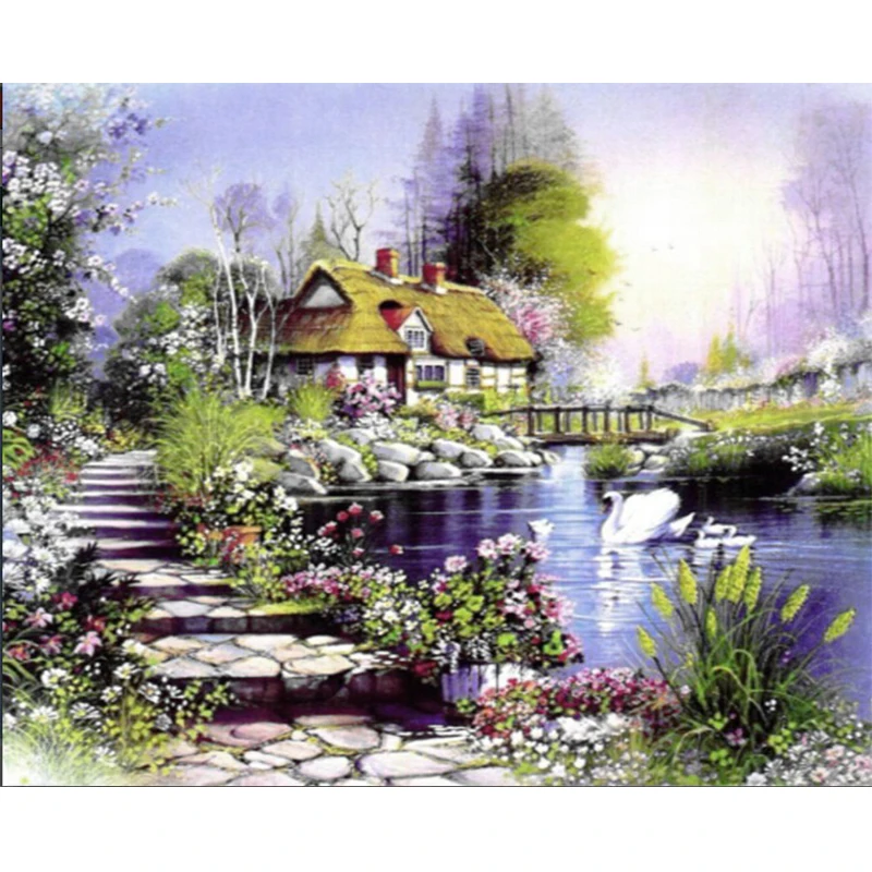 

House Oil Painting Out By Numbe Frame 40x50 Drawing For Adults DIY Kits On Canvas Paint With By Number Picture Home Decoration