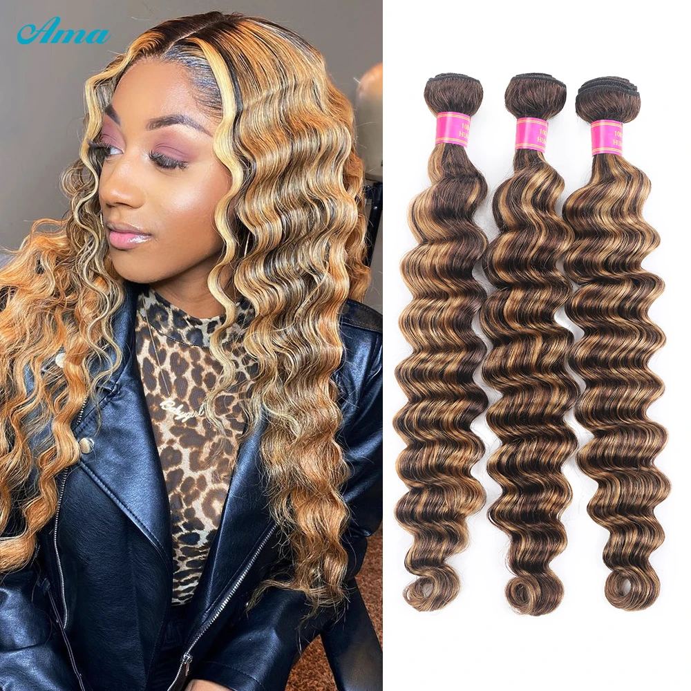 

Ama Highlight Loose Deep Wave Bundles Brazilian Human Hair Bundles 100% Remy Human Hair Weave 1/3/4 Bundle Deals Hair Extensions