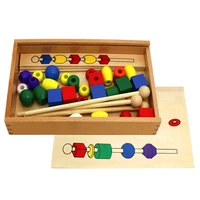 montessori teaching aids 3 set six color large wooden beads beaded kindergarten early education color and shape cognitive toys